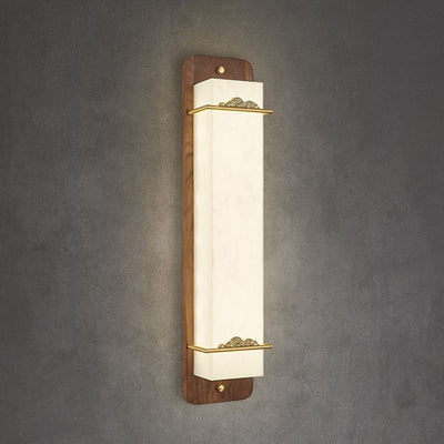 Traditional Chinese Brass Walnut Acrylic Rectangular Cloud LED Wall Sconce Lamp For Bedside