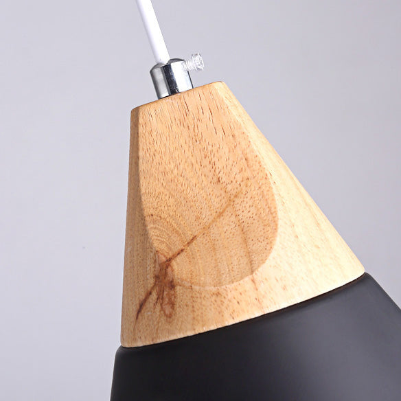 Modern Minimalist Tapered Solid Wood Iron 1-Light Pendant Light For Living Room