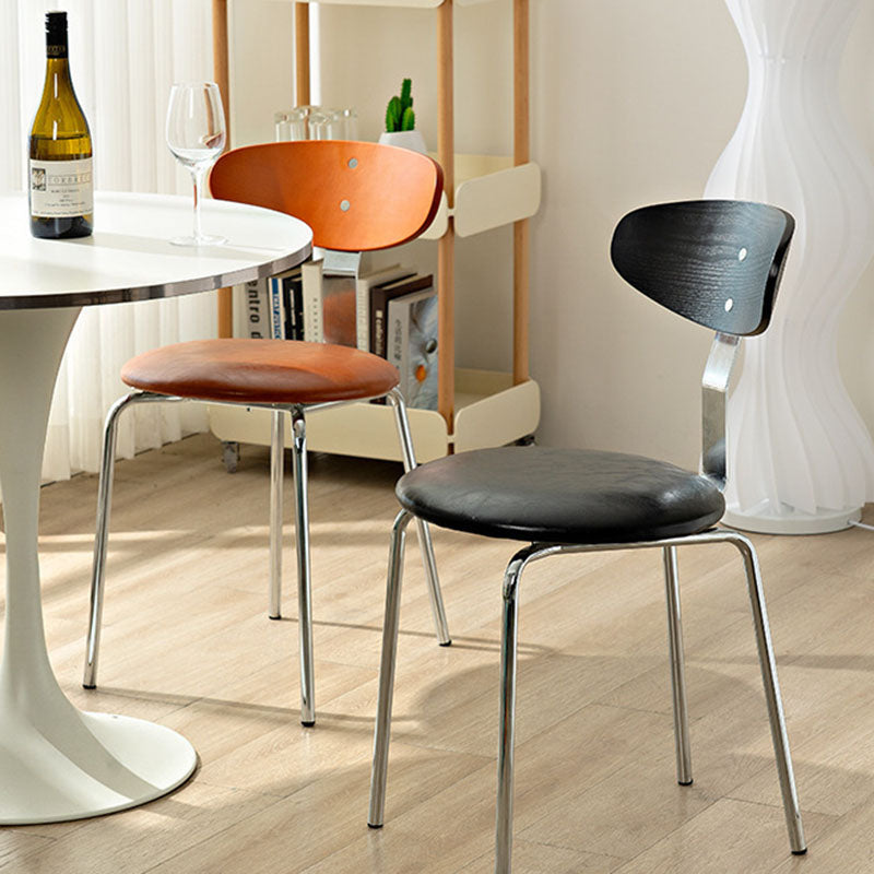 Modern Minimalist Round Wood Iron Dining Chair Four Legs Backrest For Dining Room