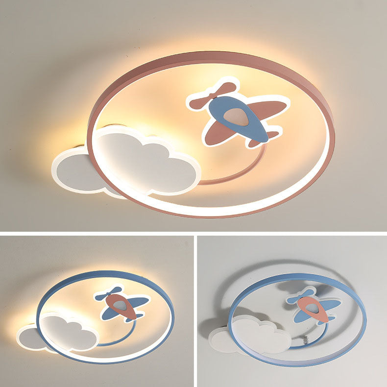 Contemporary Creative Acrylic Airplane Iron LED Flush Mount Ceiling Light For Bedroom