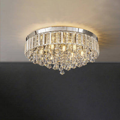 Modern Luxury Round Iron Crystal Beads 6/9-Light Flush Mount Ceiling Light For Living Room