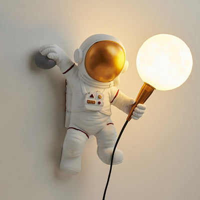 Contemporary Creative Cartoon Astronaut Resin ABS 1-Light Wall Sconce Lamp For Bedroom