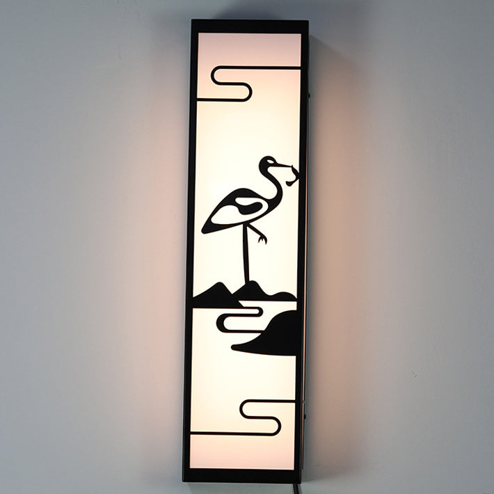 Traditional Chinese Crane Rectangle Shade LED Waterproof Wall Sconce Lamp For Outdoor Patio