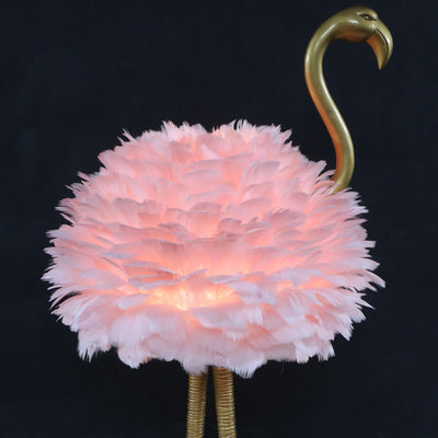 Contemporary Nordic Goose Feather Metal Flamingo Ball 1-Light Table Lamp For Bedside