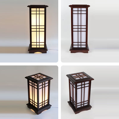 Traditional Chinese Rectangular Parchment Wood 1-Light Standing Floor Lamp For Entertainment Rooms