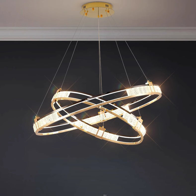 Modern Luxury Circle Aluminum Crystal Glass LED Chandelier For Living Room