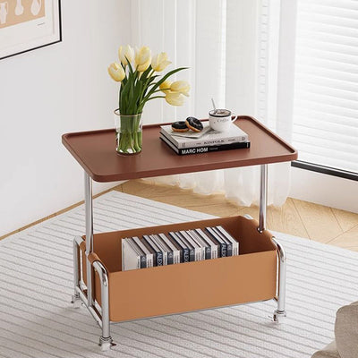 Modern Simplicity Tray Top Leather Storage Movable End Table 2-Tier For Living Room