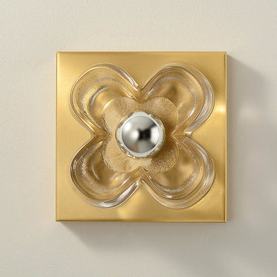 Modern Minimalist Round Square Clover Copper Glass 1-Light Wall Sconce Lamp For Bedroom