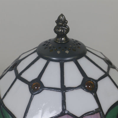 Traditional Tiffany Dome Rose Zinc Alloy Stained Glass 1-Light Table Lamp For Bedroom