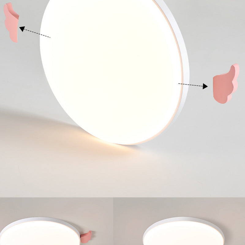 Contemporary Creative Round Small Wings Acrylic Wood Iron LED Flush Mount Ceiling Light For Living Room