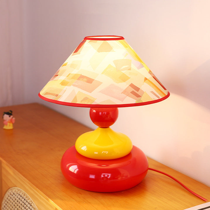 Traditional Vintage Iron Fabric Conic Round Pastel 1-Light Table Lamp For Bedside