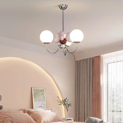 Modern Minimalist Dome Orb Love Iron Resin Glass LED Chandelier For Bedroom