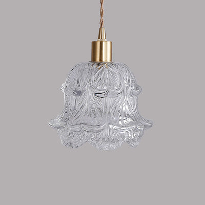 Contemporary Luxury Brass Flower Glass Shade 1-Light Pendant Light For Living Room