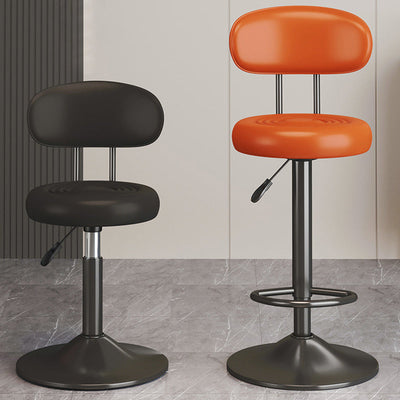 Contemporary Luxury Round Leather Upholstered Swivel Bar Stool Height Adjustable Footrest For Dining Room