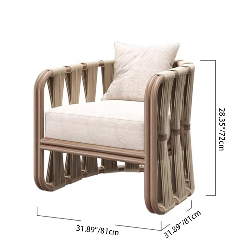 Contemporary Scandinavian Square Wood Rattan Fabric Chair Backrest Armrest For Living Room