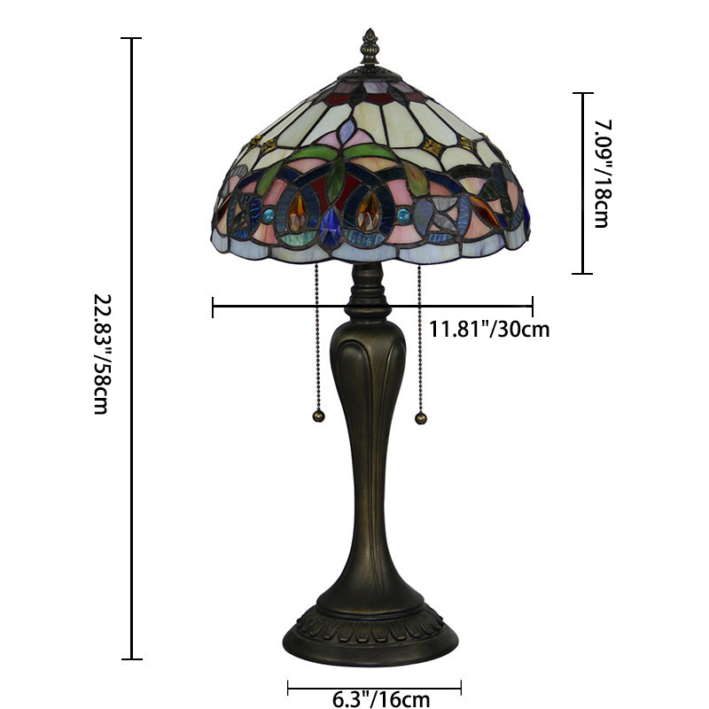 Traditional Tiffany Petal Glass Resin 1-Light Table Lamp For Living Room