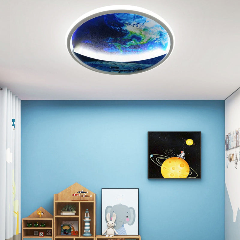 Modern Art Deco Planet Earth Round Silicon Iron LED Flush Mount Ceiling Light For Living Room