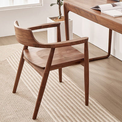 Contemporary Nordic Ash Wood Square Curved Dining Chair Backrest Armrest For Dining Room