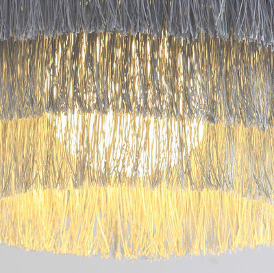 Contemporary Scandinavian Tassel Round Silk Polyester Iron 1-Light Pendant Light For Bedroom