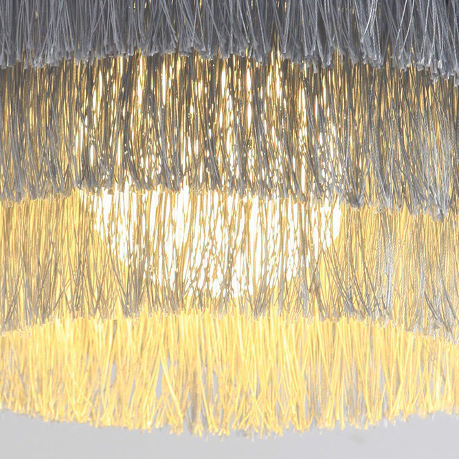 Contemporary Scandinavian Tassel Round Silk Polyester Iron 1-Light Pendant Light For Bedroom