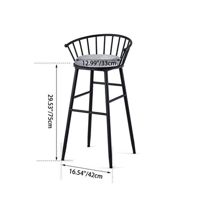 Modern Minimalist Round Upholstered Striped Velvet Iron Bar Stool Backrest For Dining Room