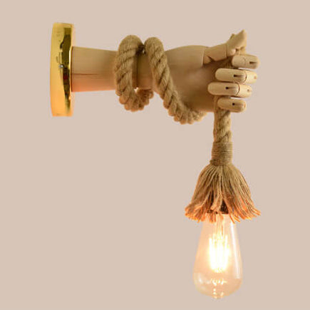 Applique murale Vintage créative en forme de main, bras en corde de chanvre, ficelle, 1 lumière 