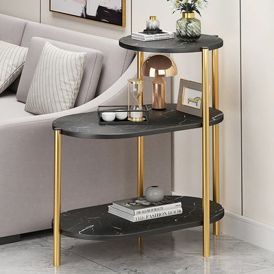 Contemporary Scandinavian Rectangular Iron Marble End Table 3-Tier For Living Room