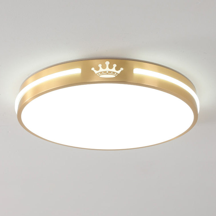 Modern Minimalist Round Crown Acrylic Copper LED Flush Mount Ceiling Light For Living Room