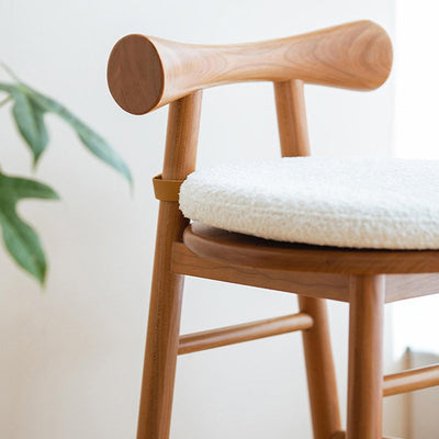 Tabouret de coiffeuse rond en bois et laine d'agneau de simplicité moderne avec dossier et repose-pieds pour chambre 