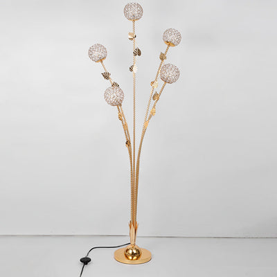 Modern Luxury Leaf Flower Globe Iron Aluminum 5-Light Standing Floor Lamp For Living Room