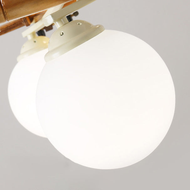 Contemporary Nordic Kids Iron Rubber Wood Glass Plane Cloud Ball 6-Light Flush Mount Ceiling Light For Bedroom