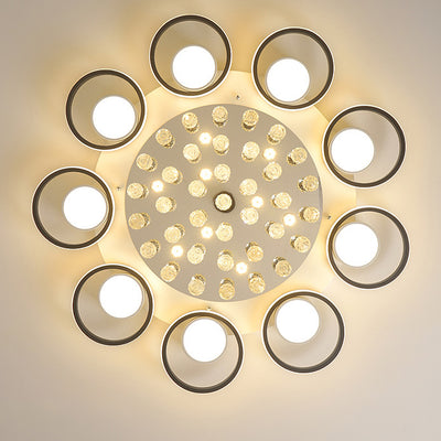 Modern Simplicity Acrylic Circle Ring Shade Iron Crystal LED Flush Mount Ceiling Light For Living Room