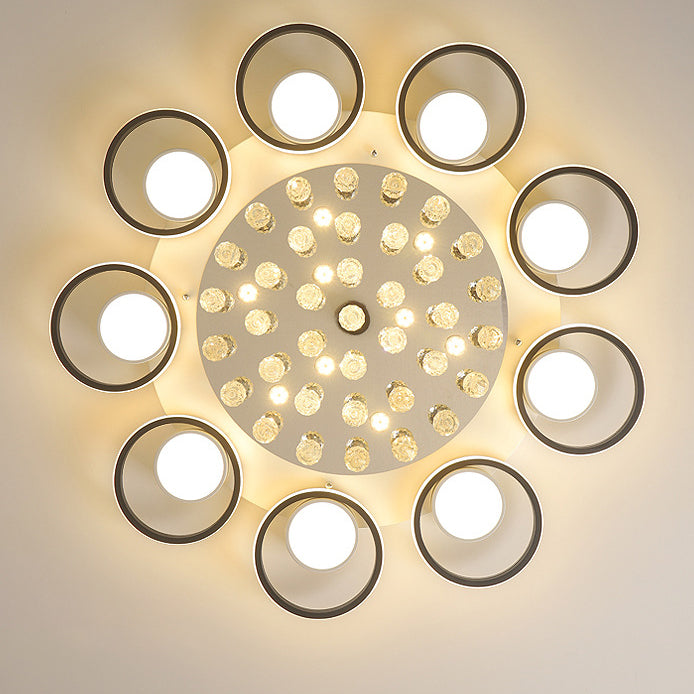 Modern Simplicity Acrylic Circle Ring Shade Iron Crystal LED Flush Mount Ceiling Light For Living Room