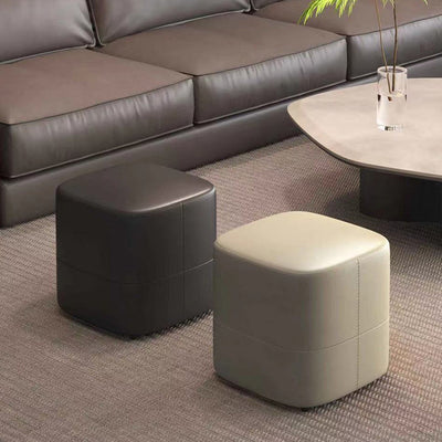 Modern Minimalist Square Microfiber Leather Solid Wood Low Stool Backless Armless For Living Room