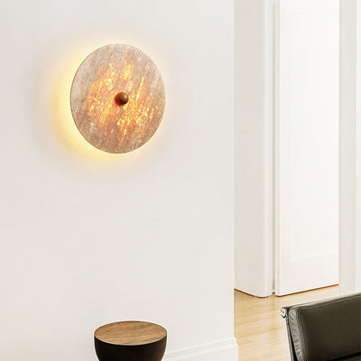 Contemporary Creative Round Yellow Travertine LED Wall Sconce Lamp For Bedroom