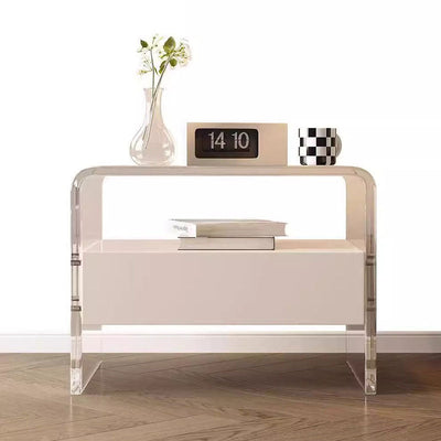 Modern Minimalist Rectangular Acrylic Wood Metal Nightstand 1-Shelf For Bedroom