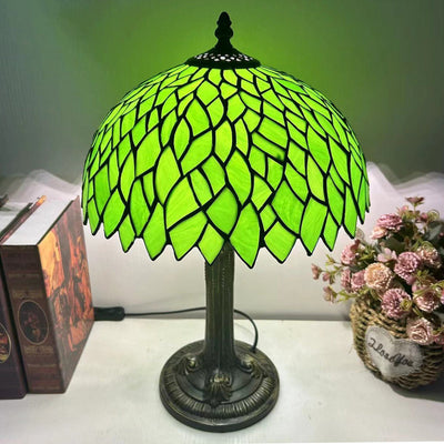 Traditional Tiffany Dome Flower Iron Glass 1-Light Table Lamp For Living Room