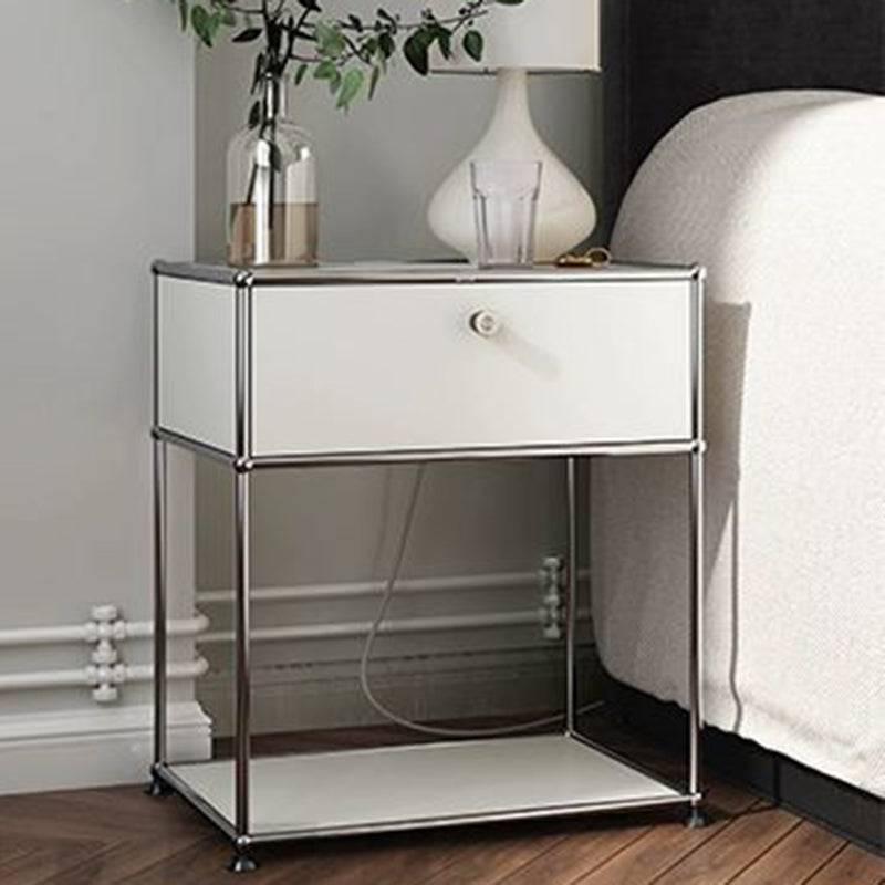 Modern Minimalist Square Frame Stainless Steel Plastic Vacuum Board Nightstand 1-Drawer For Bedroom