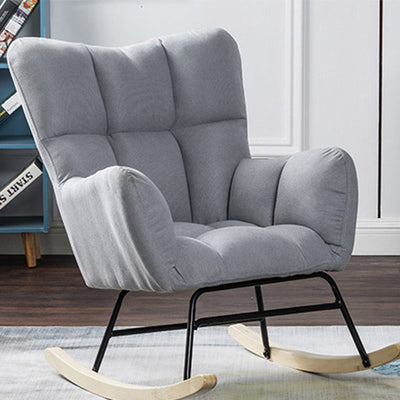 Contemporary Nordic Patchwork Linen Upholstered Rocking Chair Armrest Backrest For Living Room