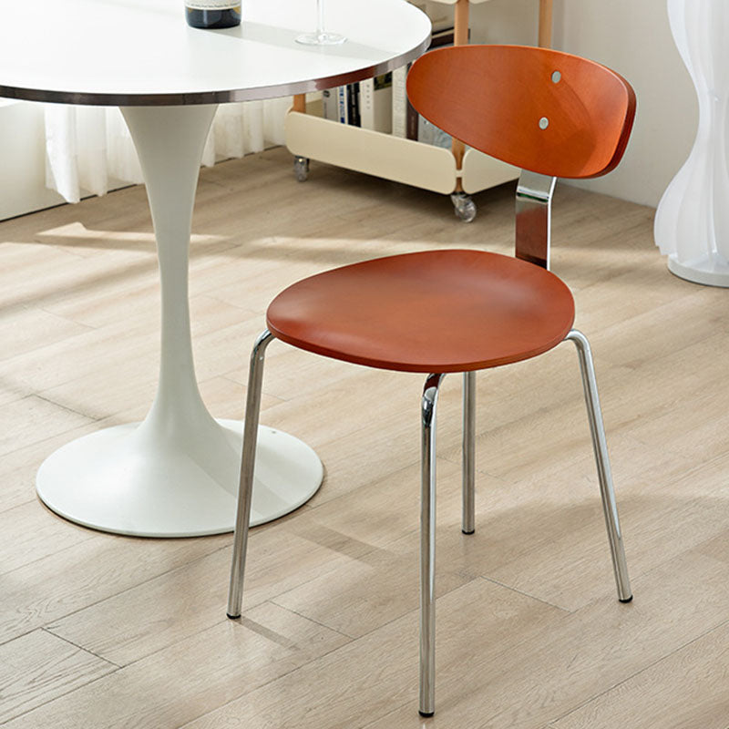 Modern Minimalist Round Wood Iron Dining Chair Four Legs Backrest For Dining Room