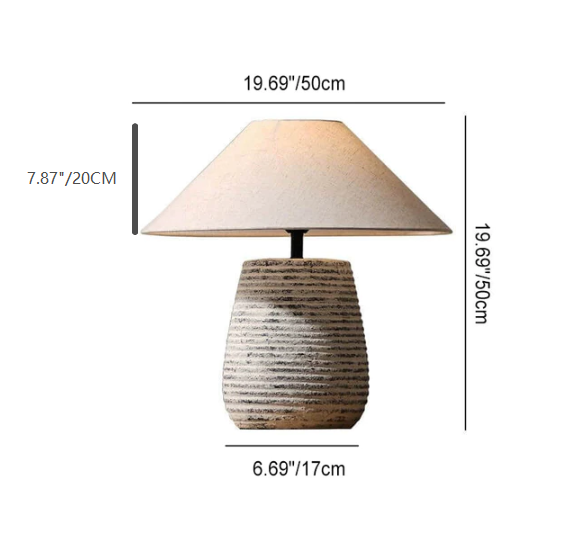 Minimalist Wabi-Sabi Cone Fabric Ceramic Column Jar 1-Light Table Lamp