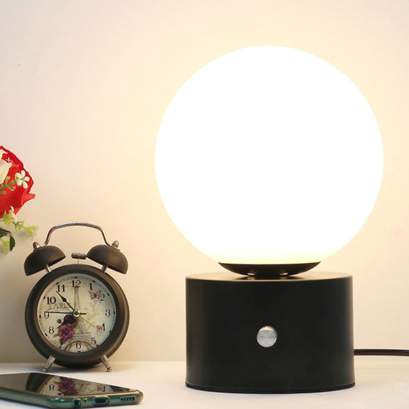 Modern Simplicity Round Orb Iron Glass 1-Light Table Lamp For Bedroom