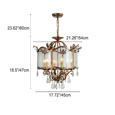 Traditional Vintage Round Floral Iron Crystal Glass 3/6 Light Pendant Light For Living Room