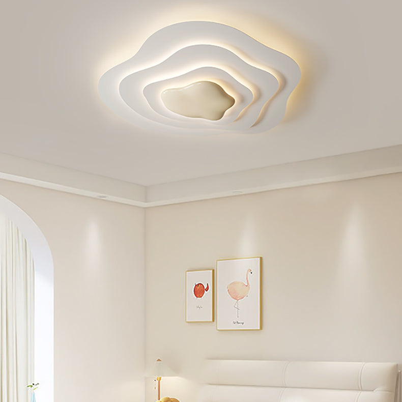 Modern Minimalist Cream Cloud Resin Iron LED Flush Mount Ceiling Light For Bedroom