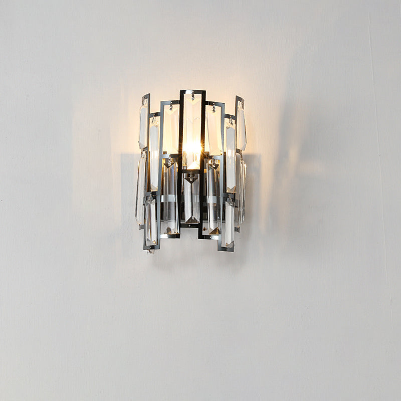 Modern Luxury Half Cylinder Stainless Steel Crystal 1-Light Wall Sconce Lamp For Living Room