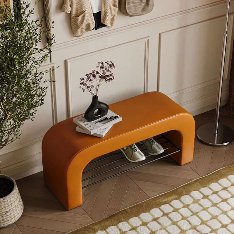 Modern Minimalist Long Rectangle Lambswool PU Leather Iron Storage Bench 1-Shelf For Entryways