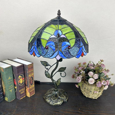 Traditional Tiffany Dome Iron Glass 1-Light Table Lamp For Living Room