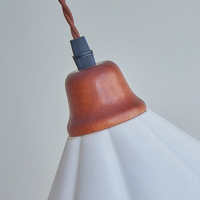 Traditional Chinese Hollow Cone Ceramic Solid Wood 1-Light Pendant Light For Bedroom