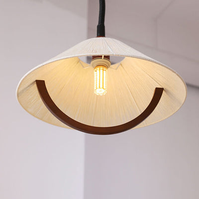 Traditional Japanese Solid Wood Round 1-Light Pendant Light For Living Room