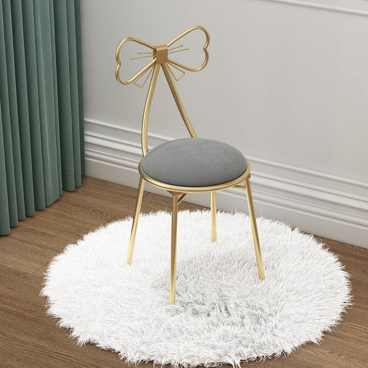 Contemporary Creative Bow Round Upholstered Velvet Metal Vanity Stool Backrest For Bedroom